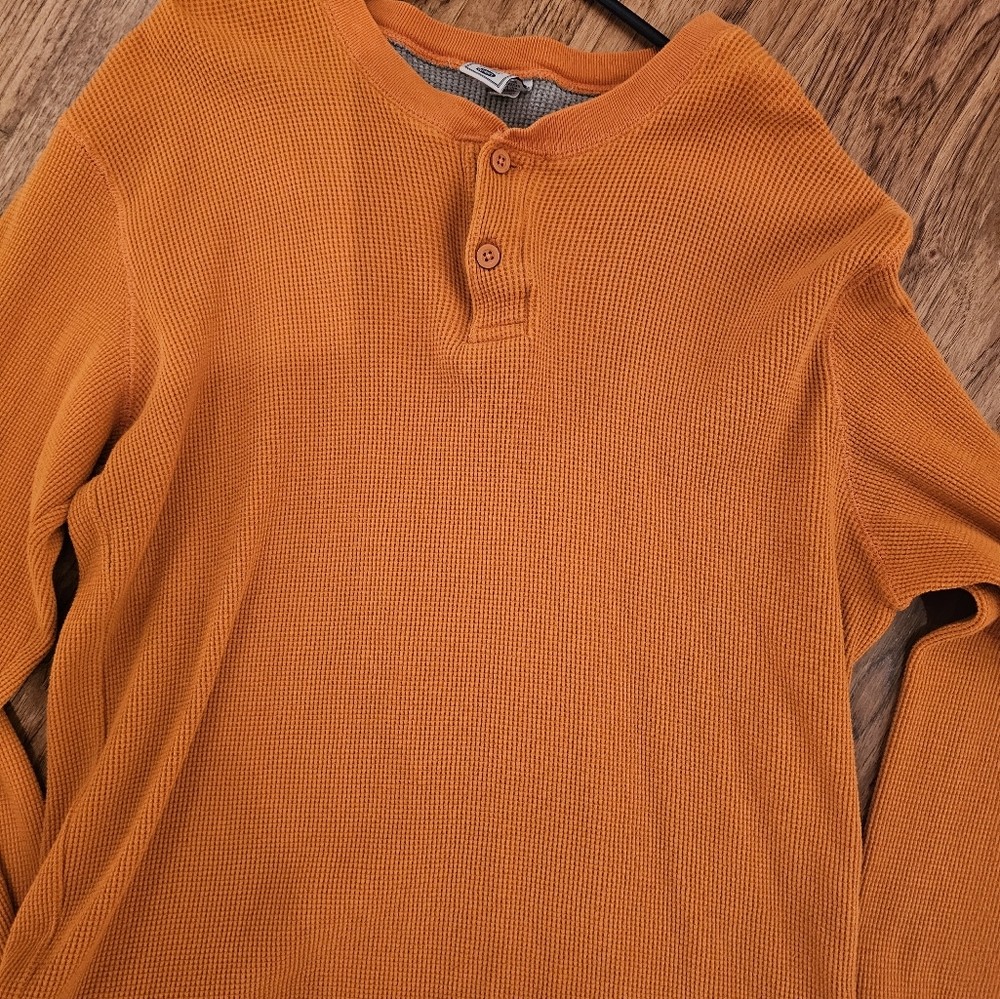 Old Navy Long Sleeve Thermal Waffle Knit Cotton Henley Large Men Orange - Picture 2 of 4